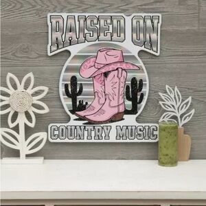 👢👢Raised On Country Music Wood Wall Decor